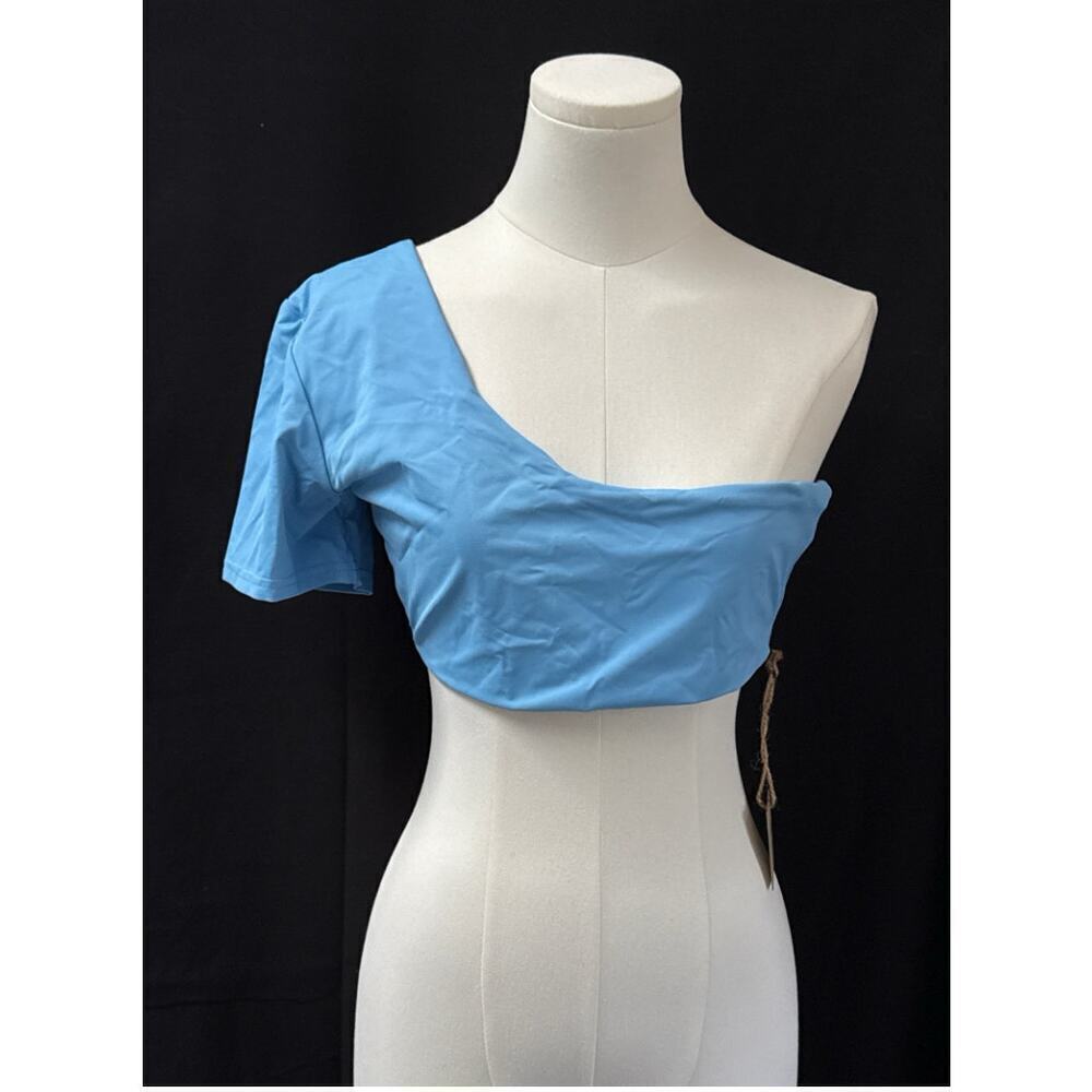 FP Toast Swim One Shoulder Crop Bikini Top Sky Blue Sz Sm